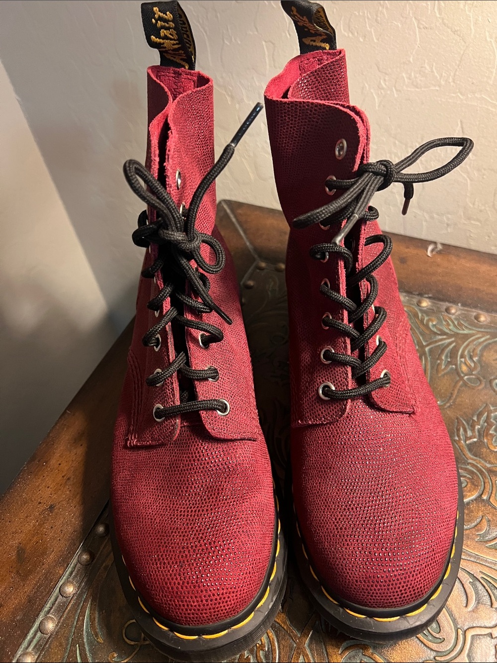 Dr. Martens Red Lace-Up Combat Boots Size 9